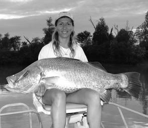 Julie McKendrick shows off her 120cm+ barra. To say she was stoked would be an understatement!